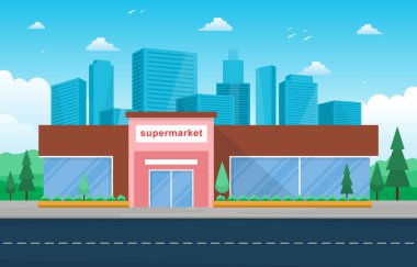 Süpermarket Marketi Perakende Mağazası Alışveriş Merkezi Şehir Binası Çizimi