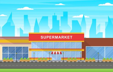Süpermarket Marketi Perakende Mağazası Alışveriş Merkezi Şehir Binası Çizimi