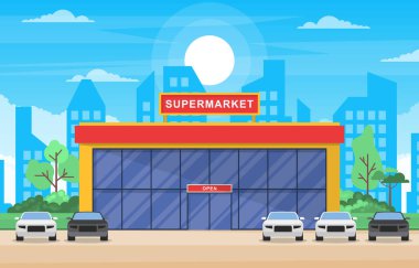 Süpermarket Marketi Perakende Mağazası Alışveriş Merkezi Şehir Binası Çizimi