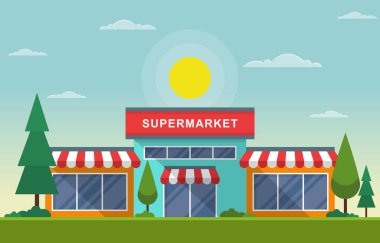 Süpermarket Marketi Perakende Mağazası Alışveriş Merkezi Şehir Binası Çizimi