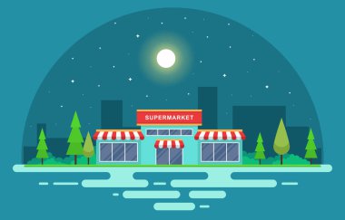 Süpermarket Marketi Perakende Mağazası Alışveriş Merkezi Şehir Binası Çizimi