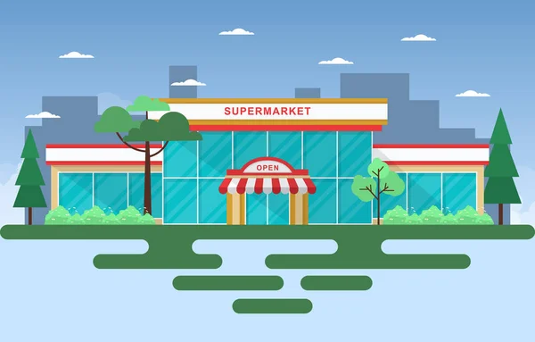 Supermercado Tienda Comestibles Tienda Por Menor Centro Comercial Edificio Ciudad — Archivo Imágenes Vectoriales
