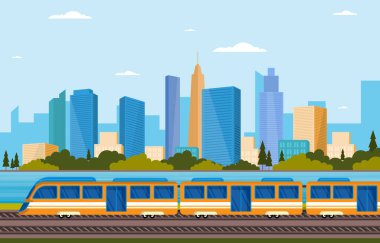 Demiryolu Yanı Toplu Taşımacılık Metro Treni Manzarası Çizimi