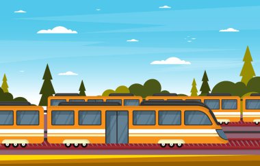 Demiryolu Yanı Toplu Taşımacılık Metro Treni Manzarası Çizimi