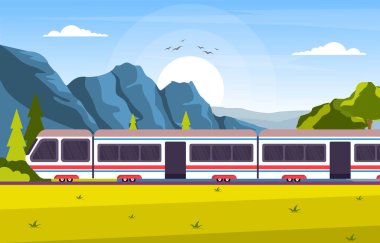 Demiryolu Yanı Toplu Taşımacılık Metro Treni Manzarası Çizimi
