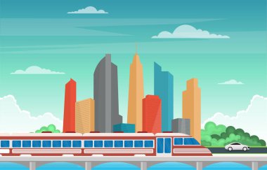 Demiryolu Yanı Toplu Taşımacılık Metro Treni Manzarası Çizimi