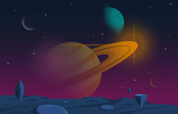 Paisaje Superficie Del Planeta Cielo Ciencia Ficción Fantasía Ilustración — Vector de stock