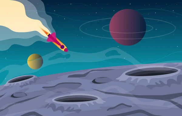 Espaçonave Explorar Planeta Céu Espaço Ficção Científica Fantasia Ilustração —  Vetores de Stock