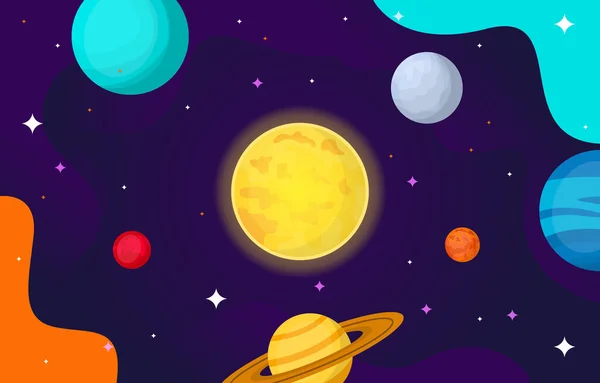 Planeta Gwiazda Słońce Księżyc Przestrzeń Płaska Wektor Ilustracja — Wektor stockowy