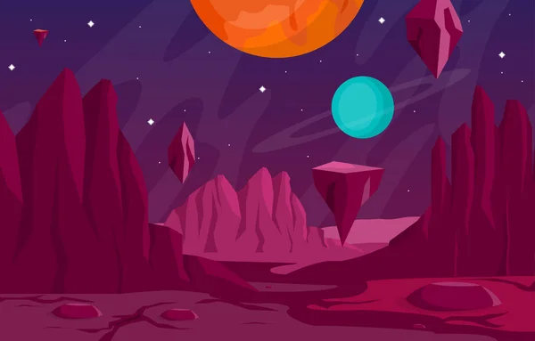 Landschap Oppervlak Van Planet Sky Space Science Fictie Fantasy Illustratie — Stockvector