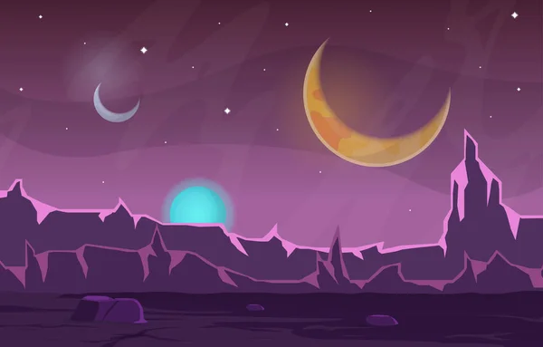 Paisaje Superficie Del Planeta Cielo Ciencia Ficción Fantasía Ilustración — Vector de stock