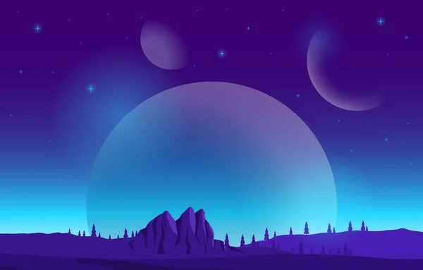 Landschaft Oberfläche Des Planeten Himmel Raumfahrt Science Fiktion Fantasy Illustration — Stockvektor