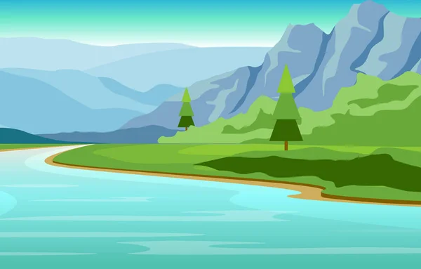 Bosque Montaña Río Sinuoso Hermosa Naturaleza Rural Paisaje Ilustración — Vector de stock