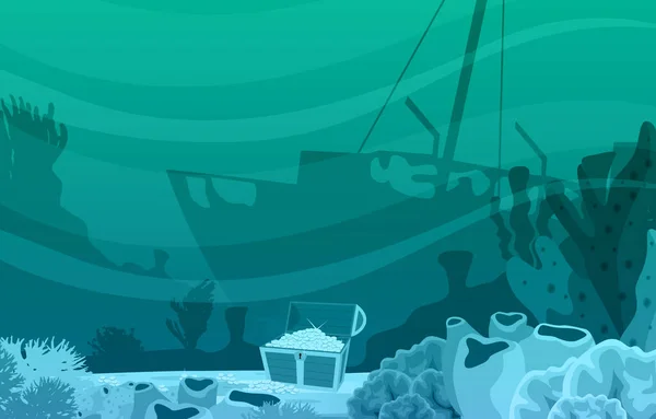 Antikes Sinkendes Schiff Goldschatz Meereskorallen Unterwasser Ozean Illustration — Stockvektor