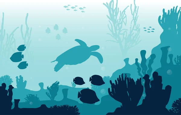 Schildkrötenfische Meerestiere Korallenriff Unterwasser Meer Ozean Illustration — Stockvektor