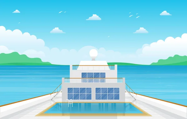 Sea Ocean Landscape Swimming Pool Cruise Ship Deck Illustration — Stock Vector
