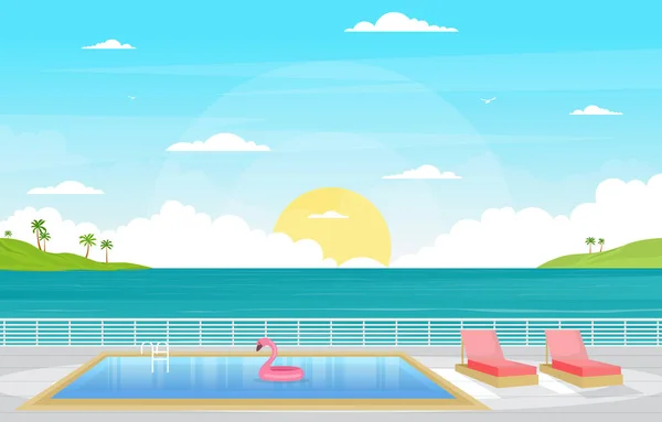 Sea Ocean Landscape Swimming Pool on Cruise Ship Deck Illustration