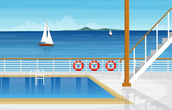 Mar Oceano Paisagem Piscina Navio Cruzeiro Deck Ilustração — Vetor de Stock
