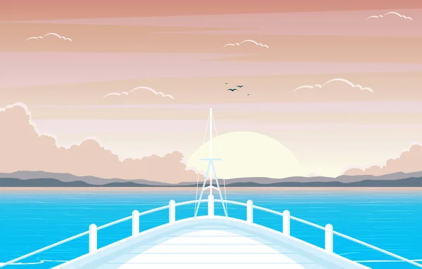 Sunset Sunrise Sea Ocean Landscape View on Cruise Ship Deck Illustration