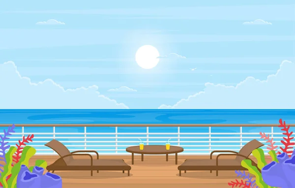 Blue Sea Ocean Landscape View Cruise Ship Deck Illustration — Stockvector