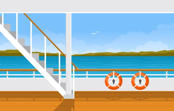 Lifebuoy Paisagem Mar Oceano Salvar Salvamento Ilustração Plataforma Navio Cruzeiro — Vetor de Stock