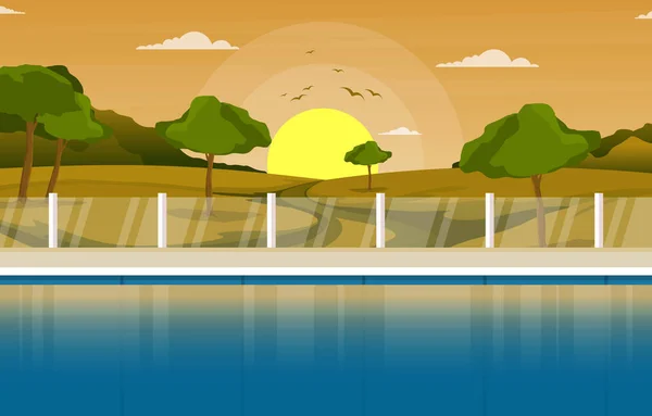 Vodní Venkovní Bazén Hotel Nature Relax View Ilustrace — Stockový vektor