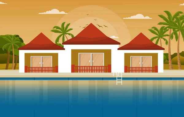 Eau Piscine Extérieure Hotel Nature Relax View Illustration — Image vectorielle
