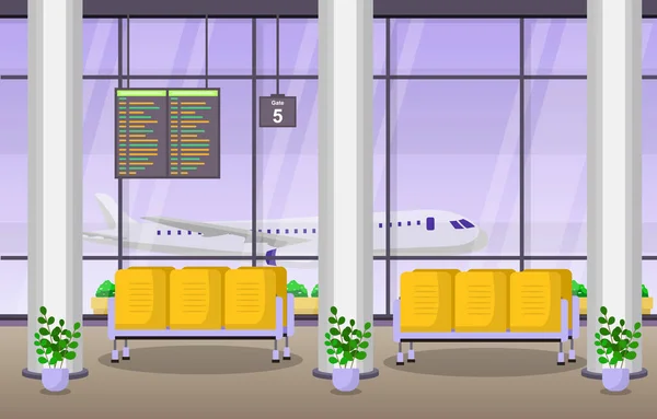 Aeropuerto Avión Terminal Puerta Sala Espera Hall Interior Ilustración Plana — Vector de stock