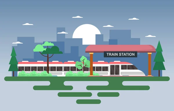 Spoorweg Openbaar Vervoer Woon Werkverkeer Metrostation Flat Illustration — Stockvector