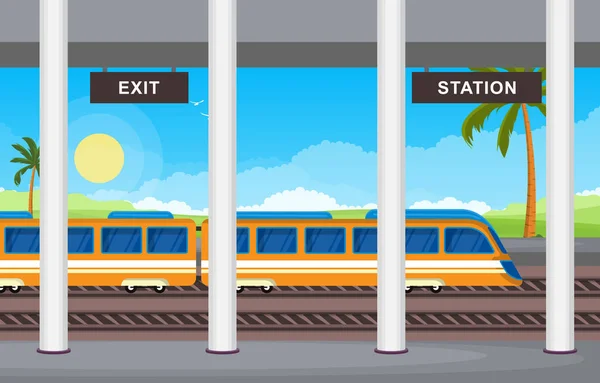 Spoorweg Openbaar Vervoer Woon Werkverkeer Metrostation Flat Illustration — Stockvector