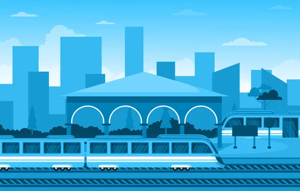 Železniční Mhd Dojíždějící Metro Vlakové Nádraží Flat Illustration — Stockový vektor