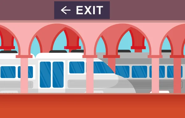 Spoorweg Openbaar Vervoer Woon Werkverkeer Metrostation Flat Illustration — Stockvector