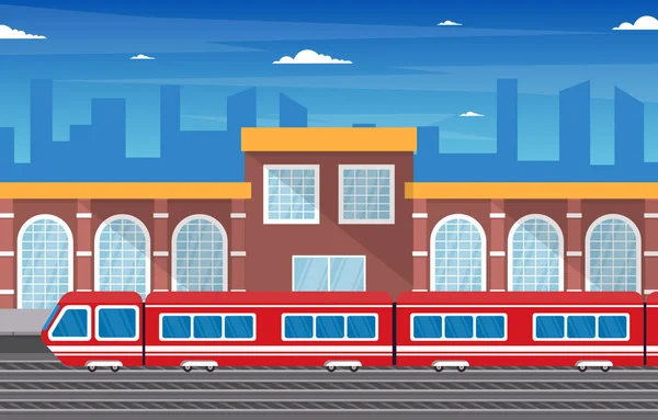 Ferrovia Trasporti Pubblici Pendolari Metropolitana Stazione Ferroviaria Flat Illustration — Vettoriale Stock