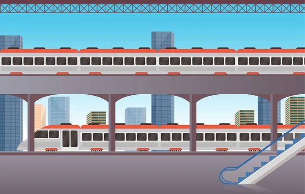 Transporte Público Ferroviario Estación Metro Cercanías Ilustración Plana — Archivo Imágenes Vectoriales