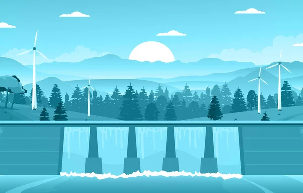 River Water Flowing Dam City Modern Building Landmark Illustration — Stock Illustration River Water Flowing Dam City Modern Building Landmark Illustration Royalty Free Stock Illustrations