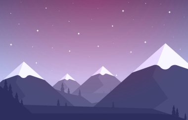 Basit Akşam Sade Dağ Ormanı Vahşi Doğa Manzarası Tek Renkli Çizim