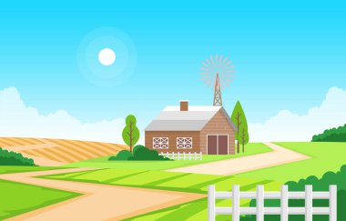Tarım Tarlası Çiftliği Kırsal Çayırlık Doğa Manzarası Çizimi