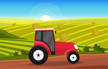 Tarım Buğday Tarlası Çiftliği Kırsal Doğa Manzarası Çizimi