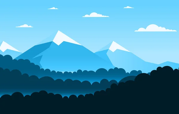 シンプルな落ち着いた山の森野生自然風景モノクロームイラスト — ストックベクタ