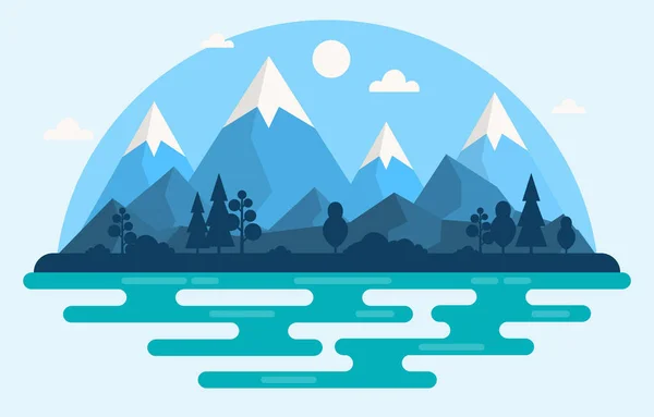 Simple Calm Mountain Forest Dzika Scena Krajobraz Monochromatyczny Ilustracja — Wektor stockowy