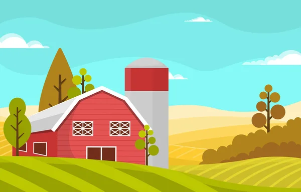 Agriculture Champ Blé Ferme Nature Rurale Scène Paysage Illustration — Image vectorielle