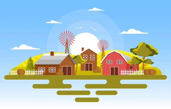Agriculture Champ Blé Ferme Nature Rurale Scène Paysage Illustration — Image vectorielle
