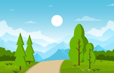 Yaz Dağı Yeşil Doğa Arazi Gökyüzü Manzarası Çizimi