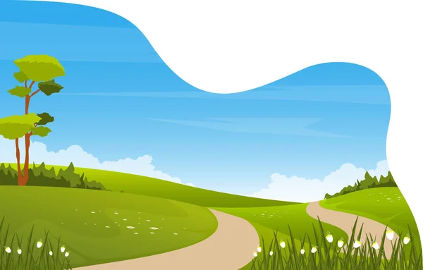 Summer Fresh Green Nature Field Land Sky Landscape Illustration — Stockový vektor