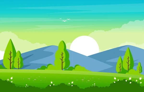 Summer Mountain Green Nature Field Land Land Landscape Illustration — стоковий вектор