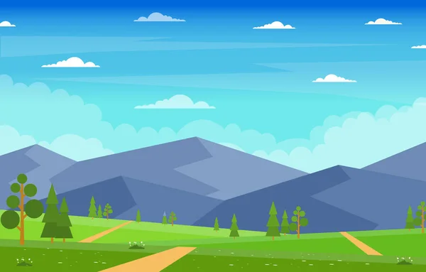 Summer Mountain Green Nature Field Land Sky Landscape Illustration — 스톡 벡터