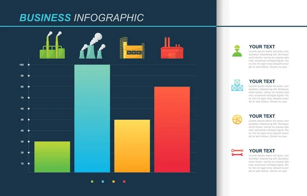 Grafiek Van Staafdiagram Financiële Analytics Statistische Fabriek Industrieel Bedrijf Infographic — Stockvector