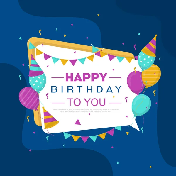 Happy Birthday Celebration Party Balloon Confetti Banner Greeting Card — Stock Vector