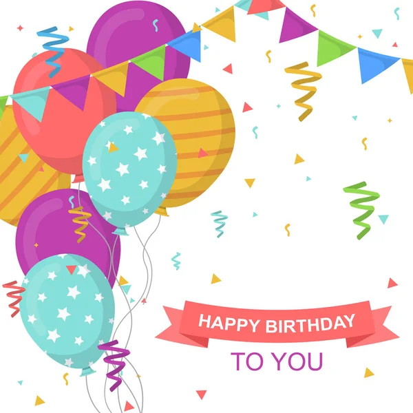 Happy Birthday Celebration Party Balloon Confetti Banner Greeting Card — Stock Vector
