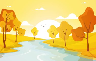 Sonbahar Sonbahar Mevsimi Ağacı Altın Nehir Panoramik Manzarası